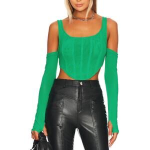By.Dyln 'Aria' Green Off Shoulder Sheer Sleeves Corset Top Size S